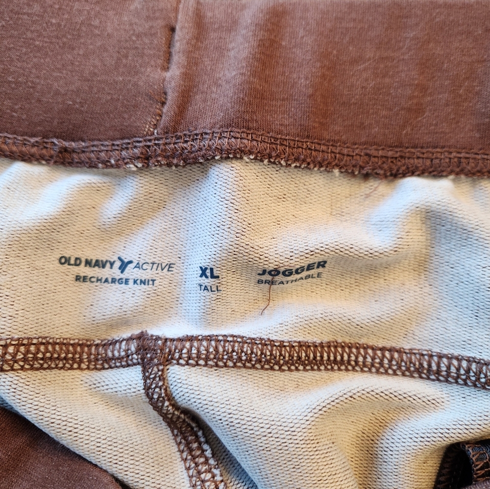Old Navy Recharge Knit Joggers Mens XL TALL Brown Breathable Zip Pockets - Picture 2 of 11